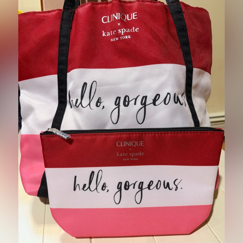 Kate Spade x Clinique Red and Black Tote with Pouch